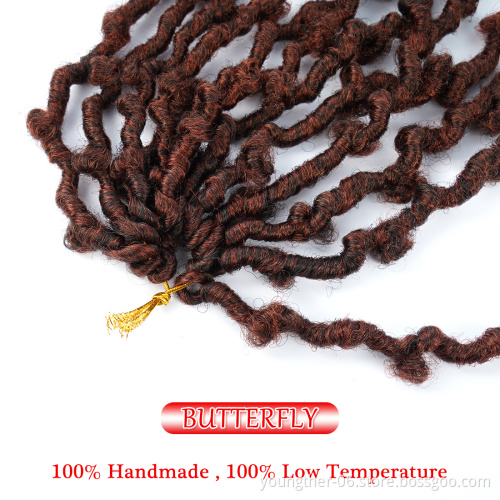 Synthetic Butterfly Locs Braiding Hair Pre Looped Distressed Water Wave Faux Loc Crochet Wavy Dread Butterfly Locs